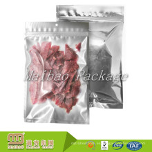 Tamaño barato de encargo de la fábrica Tamaños de encargo Embalaje de la comida Material laminado Front Clear and Back Foil Ziplock Bags